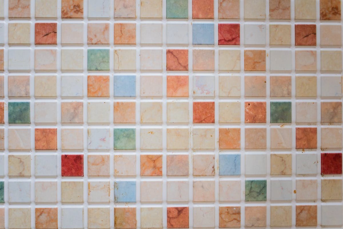 Abstract backdrop of multicolored tiled floor